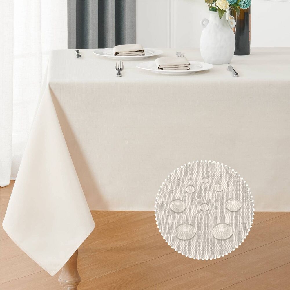 Rectangle Tablecloth 60x84 inch Linen Textured Waterproof Outdoor/Indoor (Ivory)